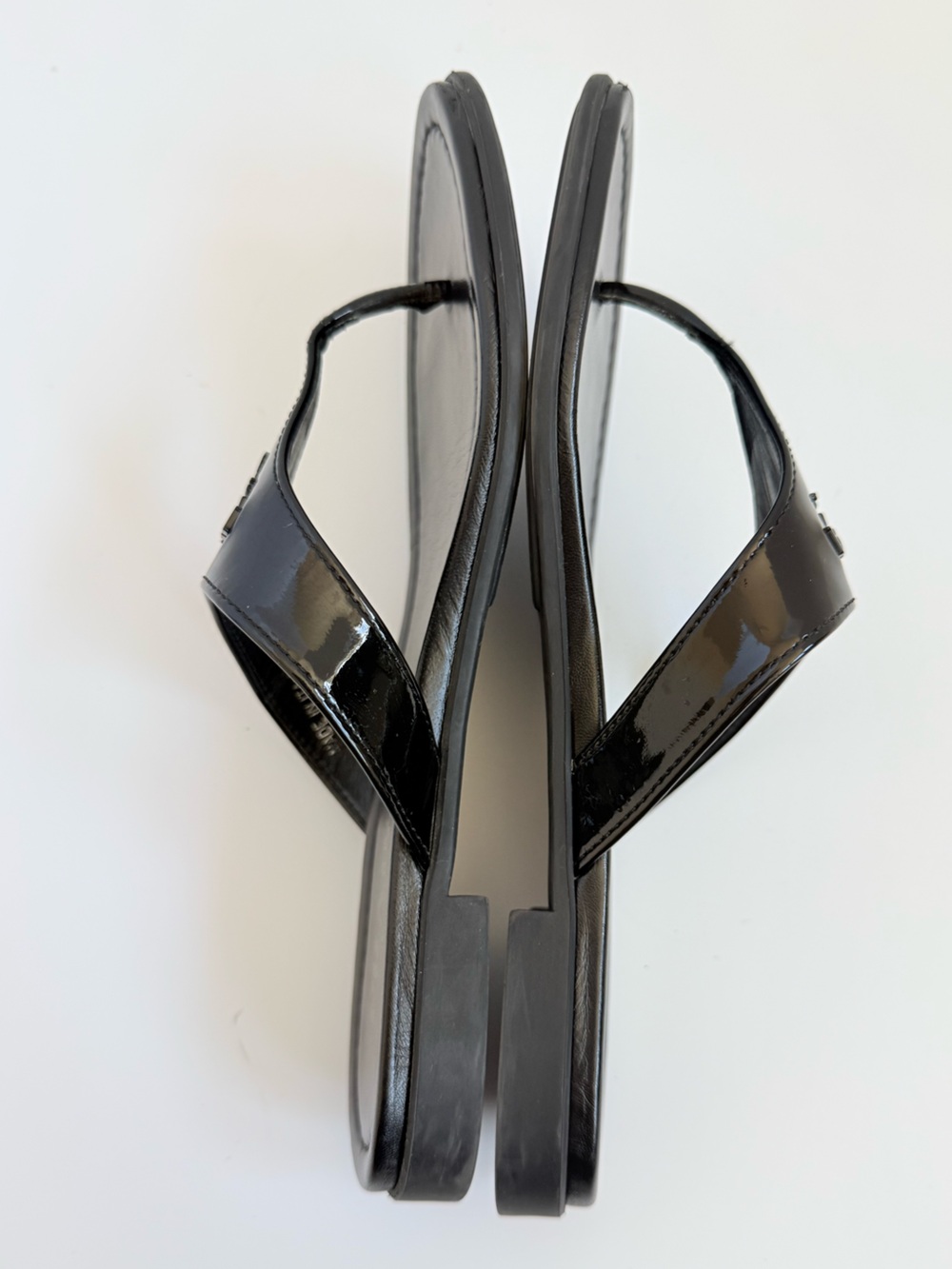 Prada Vernice Patent Leather Logo Thong Sandals Black Flat Slides EU 38 - Picture 5 of 11